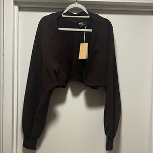 POPFLEX Cropped Long Sleeve Bolero Jacket in Dark Brown